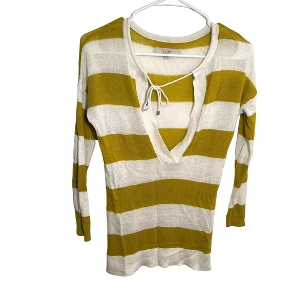 Loft V-Neck Sweater Chartreuse White Rugby Stripe - Picture 1 of 13